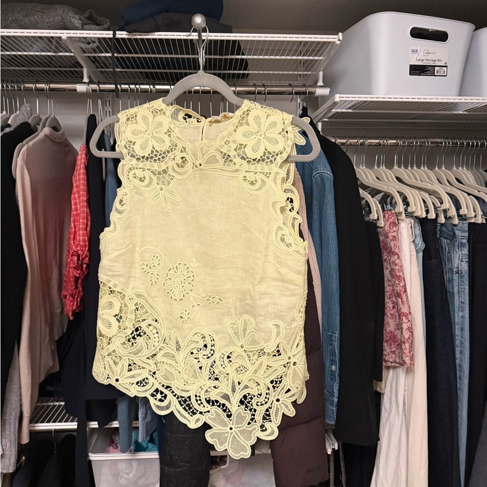 Ulla Johnson Marlis Linen Lace Top in Citron
